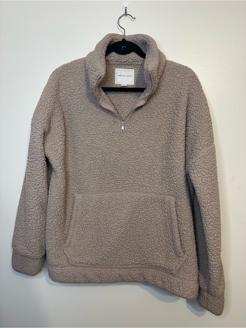American Eagle Outfitters Women’s Taupe Sherpa Quarter-Zip Pullover